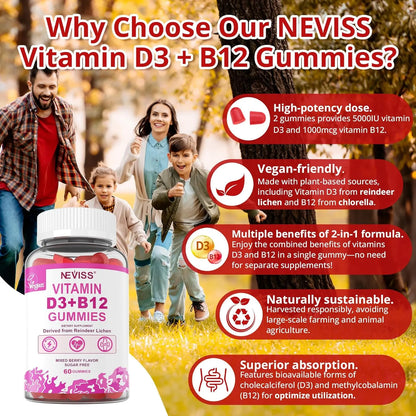 Gomitas Veganas Vitamina D3 5000Ui B12 1000Mcg Sabor Bayas Paquete X2