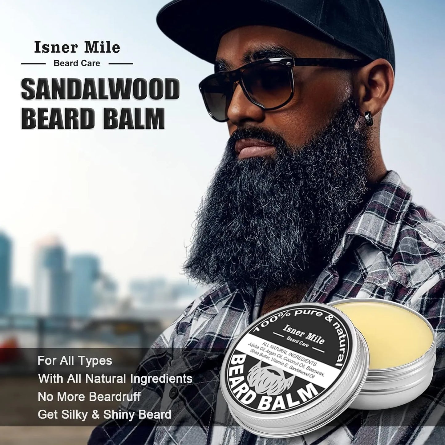 Kit Para Barba Isner Mile Completo Champú Aceite Bálsamo Cepillo Tijeras