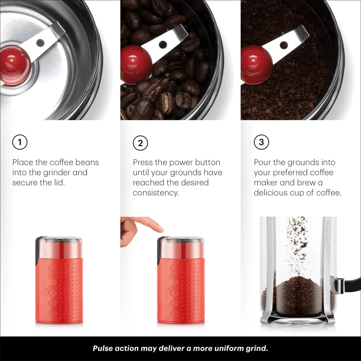 Molinillo De Café Eléctrico Bodum Bistro Rojo Molienda Perfecta Y Compacto