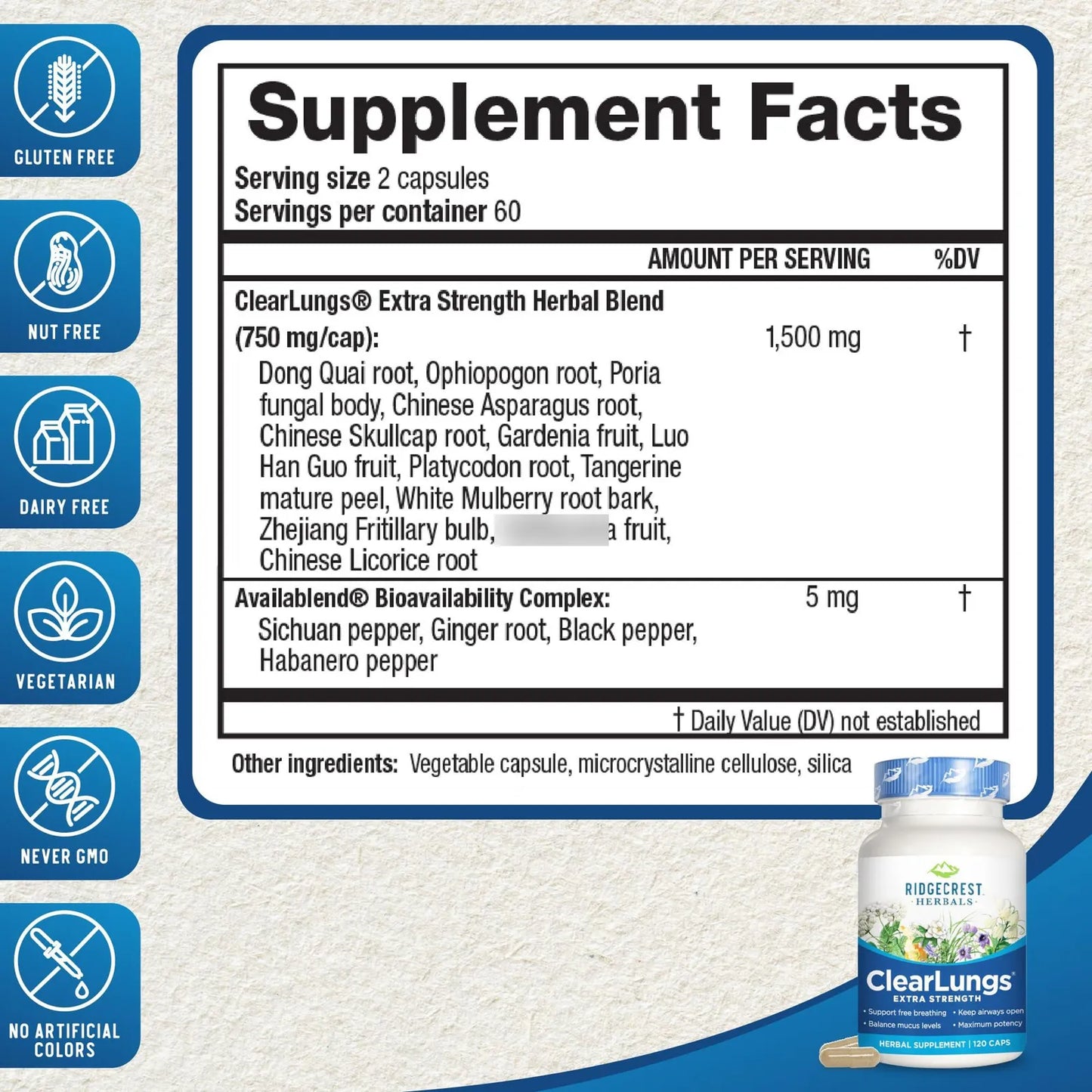 ClearLungs Extra Strength Cápsulas Para Salud Pulmonar Y Respiratoria 120 Unidades