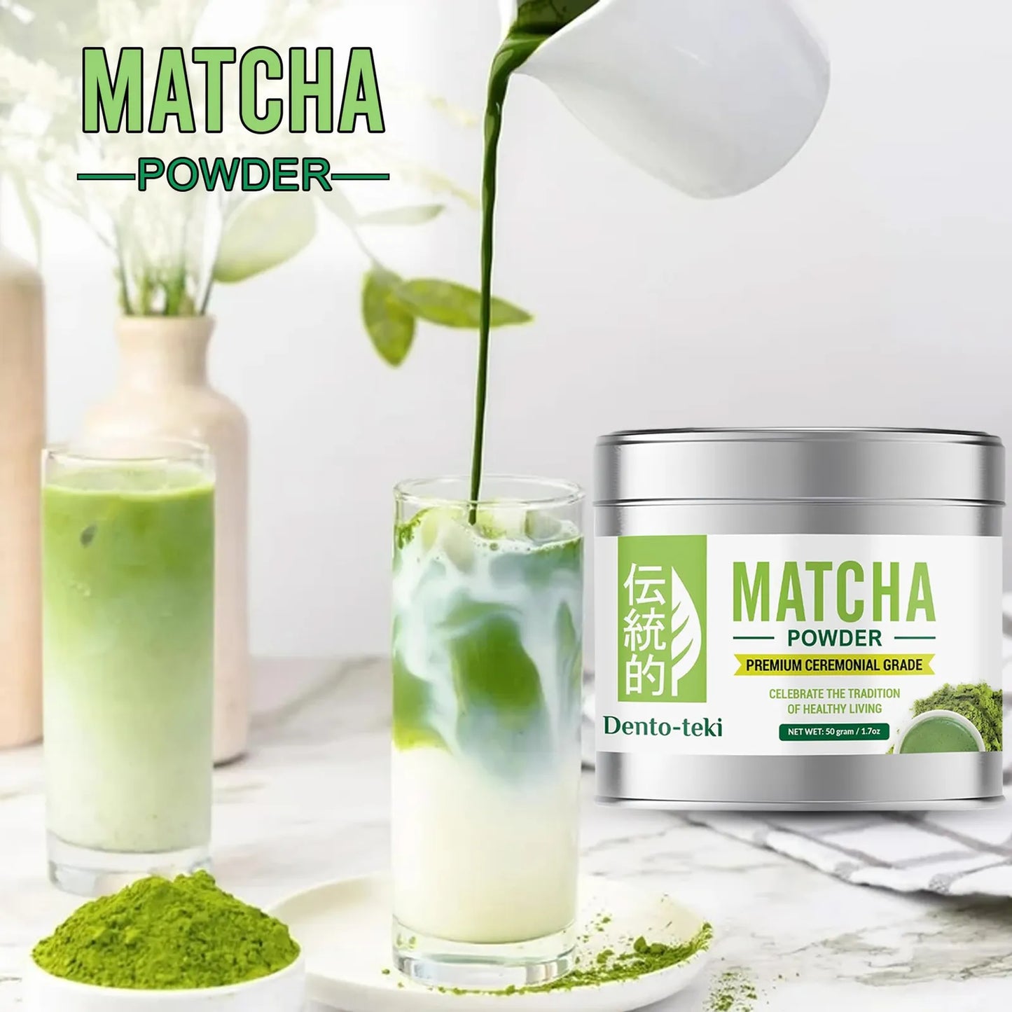 Polvo De Matcha Ceremonial Grado Premium Hojas De Té Verde Puro 1.75 Onzas Lata