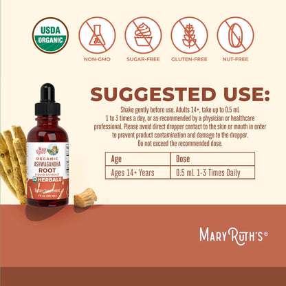 Gotas Líquidas Orgánicas De Ashwagandha 60 Porciones Apoyo Calma Natural