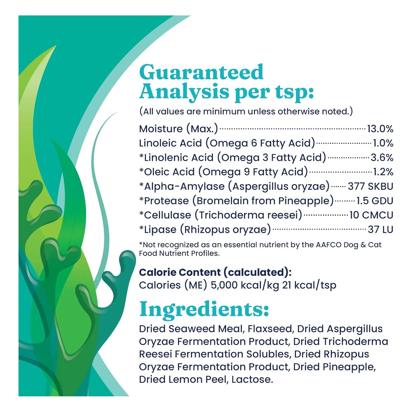 Polvo De Algas Omega 3 Vitaminas Y Enzimas Digestivas Para Mascotas 1 Libra