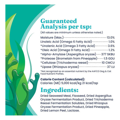 Polvo De Algas Omega 3 Vitaminas Y Enzimas Digestivas Para Mascotas 1 Libra