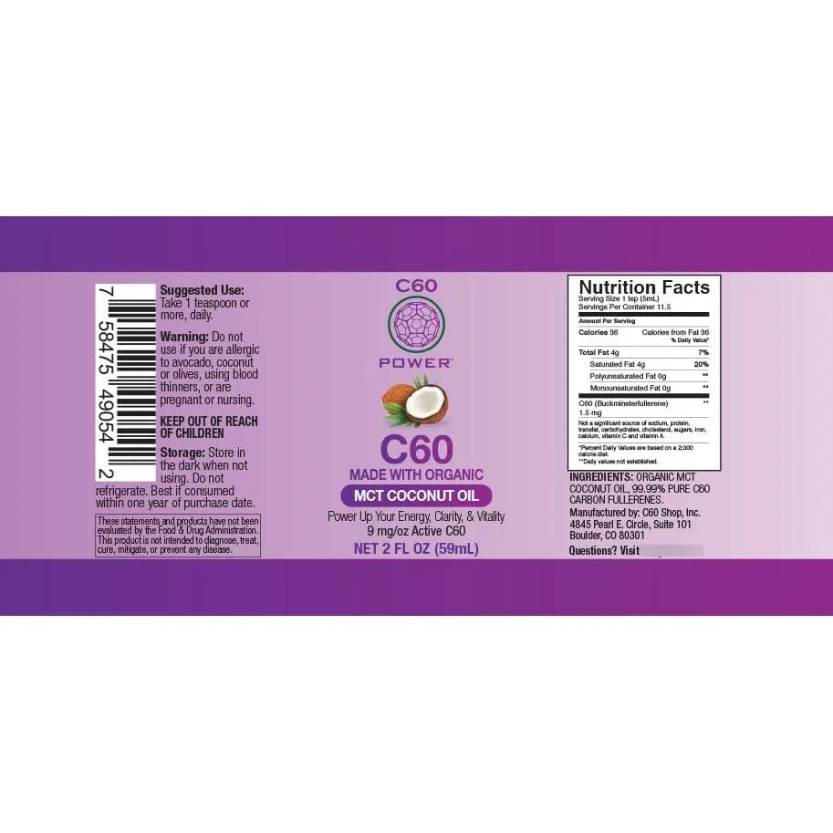 Aceite De Coco Orgánico Mct Con Fullerenos De Carbono 99.9 Energía Y Antienvejecimiento