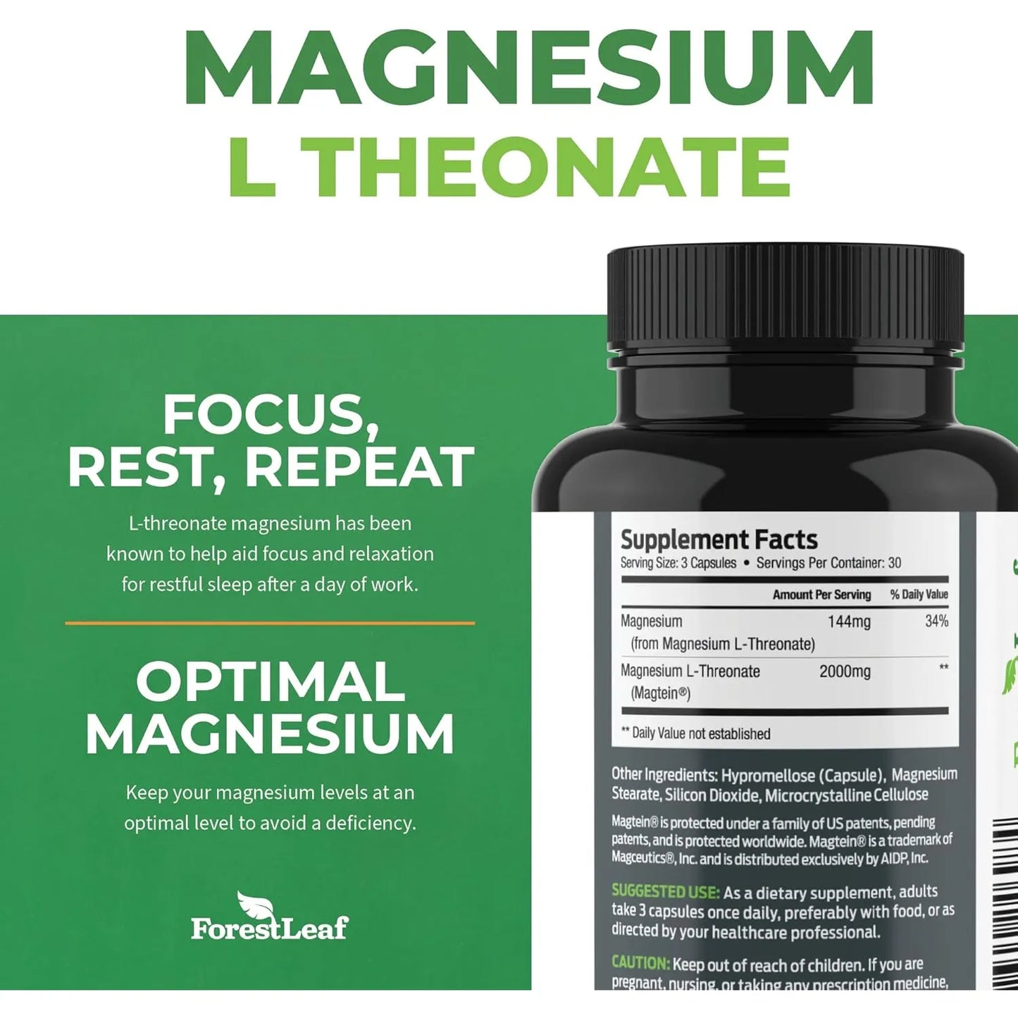 Capsulas De Magnesio L Treonato 2000 Mg Magteina Soporte Cerebral Y Sueño