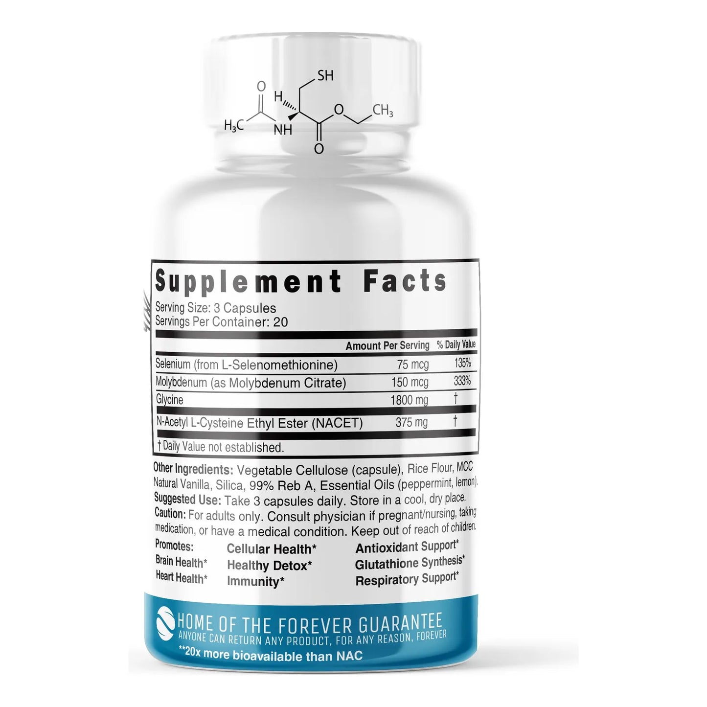 Natures Fusions NAC Ethyl Ester Con Glicina Suplemento Antioxidante Potente 375mg NACET 1800mg