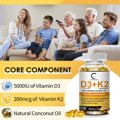 Suplemento Vitamina D3 K2 5000 Ui 200 Mcg Con Aceite De Coco 120 Cápsulas