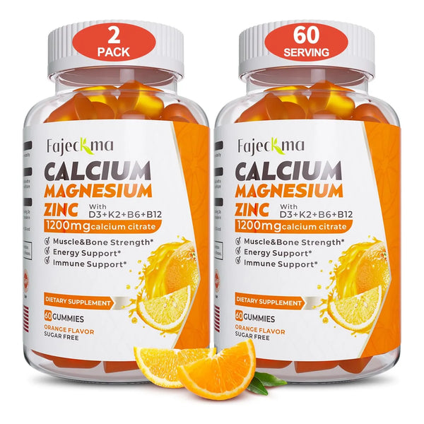 Gomitas De Calcio Magnesio Zinc 1200 Mg Citrato Vitamina D3 Suplemento Óseo Sabor Naranja