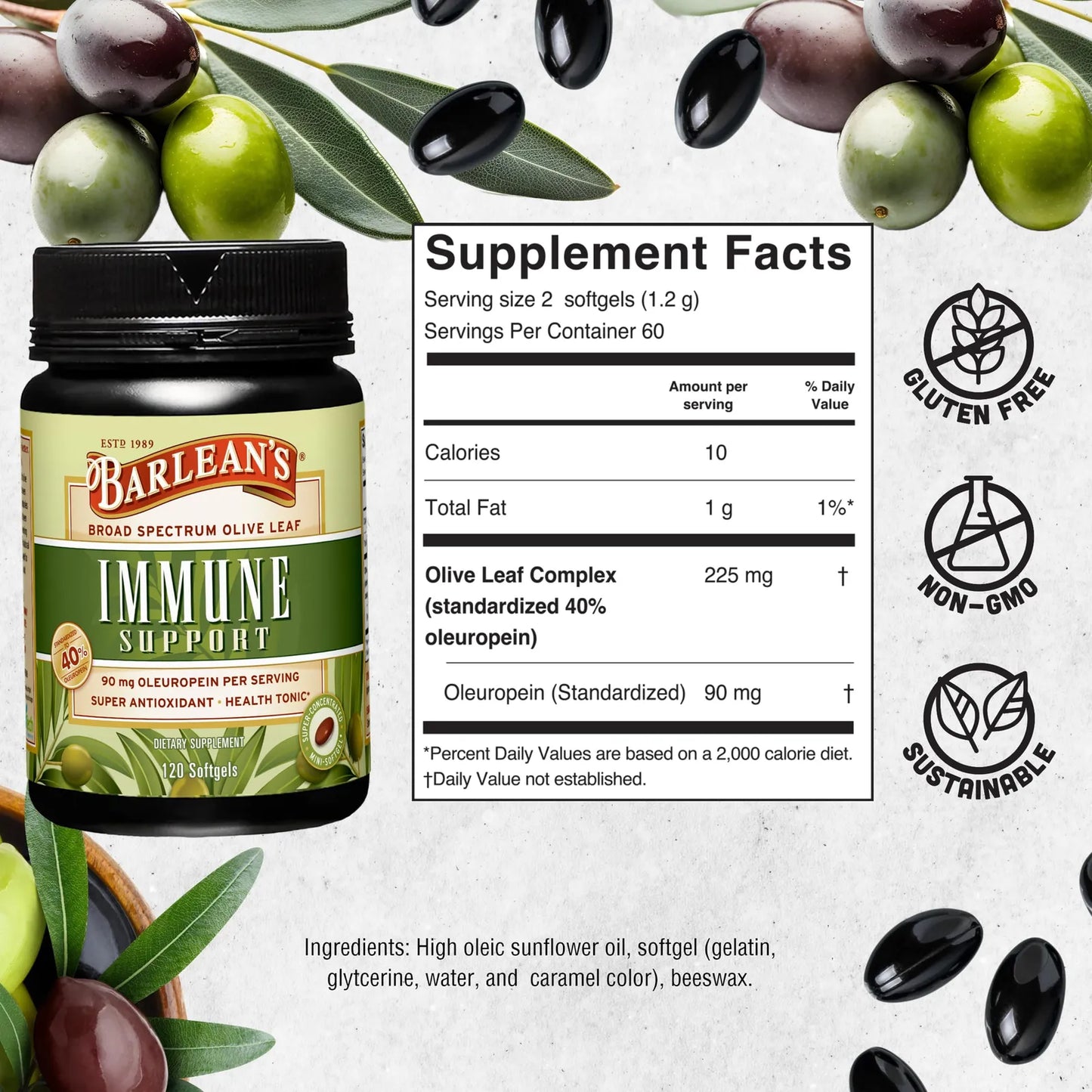 Barleans Cápsulas Blandas Complejo Hoja De Olivo 90 Mg Antioxidantes Refuerzo Inmunológico Y Cardíaco