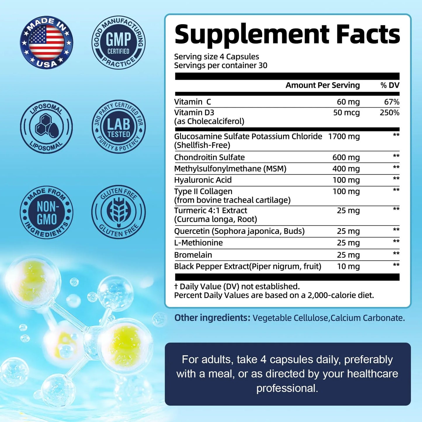 Glucosamina Condroitina MSM 3000 Mg 120 Capsulas Soporte Articular HSA FSA