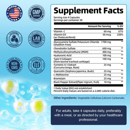 Glucosamina Condroitina MSM 3000 Mg 120 Capsulas Soporte Articular HSA FSA