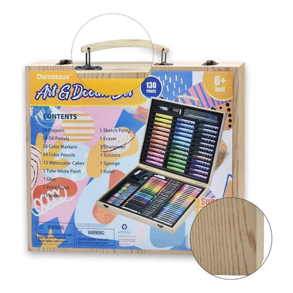 Juego De Arte 130 Piezas Estuche Madera Kit Profesional Para Niños Y Adultos