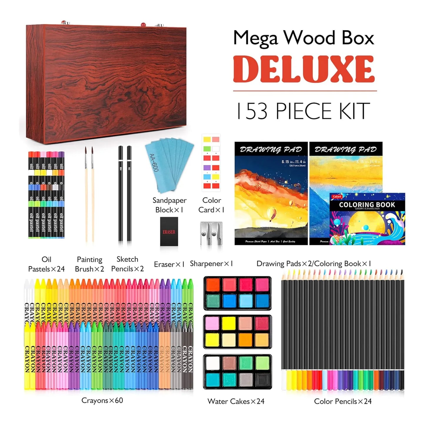 Kit De Arte De Lujo 153 Piezas Manualidades Dibujo Pintura Caja Madera