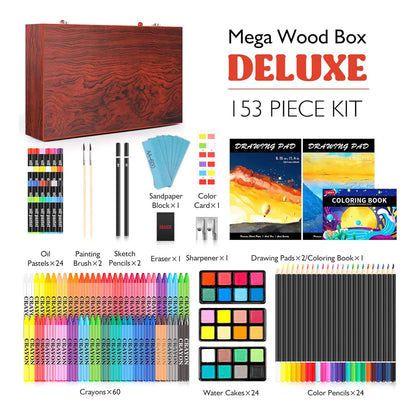 Kit De Arte De Lujo 153 Piezas Manualidades Dibujo Pintura Caja Madera
