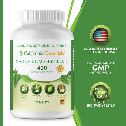 Glicinato De Magnesio 400 Mg Quelado Alta Absorción Alivio Muscular Y Soporte Óseo 120 Tabletas
