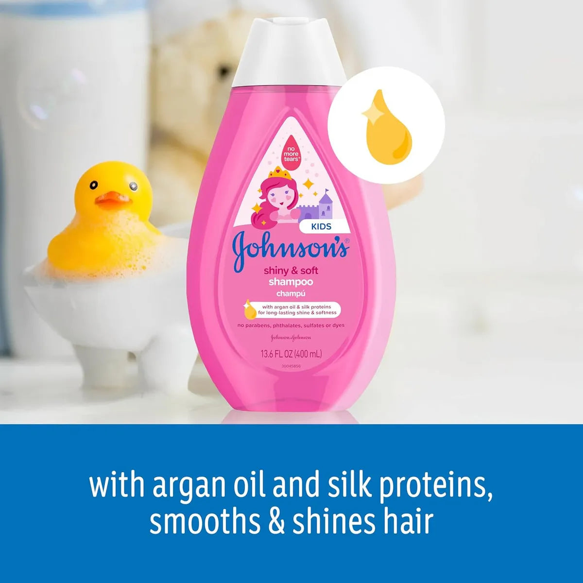 Champú Johnson Baby Shiny Soft Con Argán Y Proteínas De Seda Cabello Suave Y Brillante