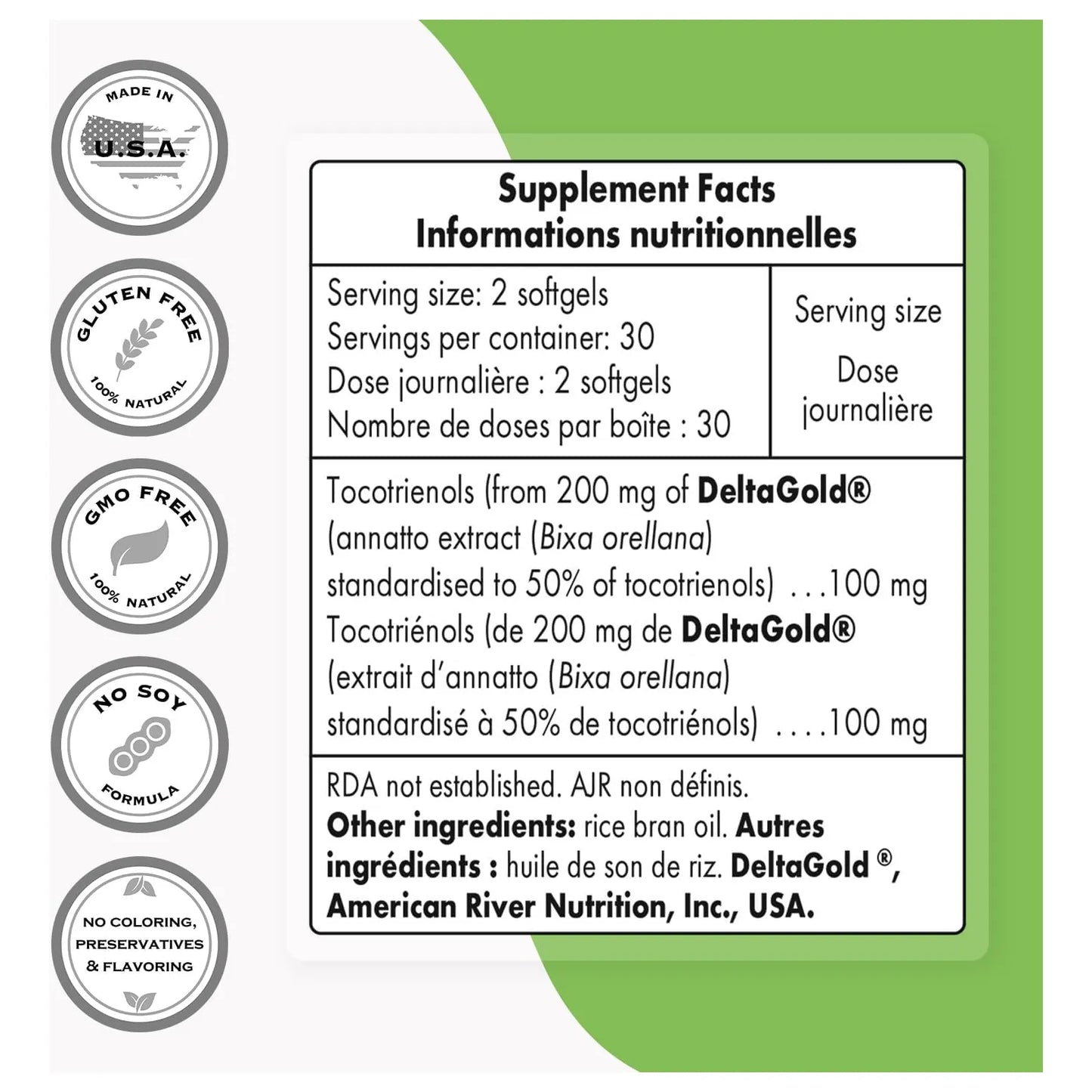 Tocotrienoles Annatto 100 Mg Deltagold Vitamina E 60 Capsulas Antioxidante Natural