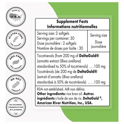 Tocotrienoles Annatto 100 Mg Deltagold Vitamina E 60 Capsulas Antioxidante Natural
