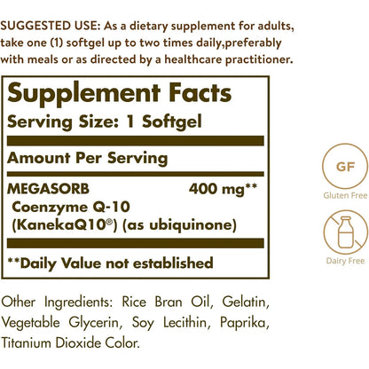 Capsulas Blandas Coenzima Q10 400 Mg Salud Cardiaca Y Energia Solgar