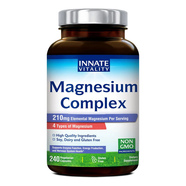 Complejo De Magnesio 4 En 1 Para Energía Músculos Huesos Y Nervios 240 Cápsulas Vegano Sin Gluten