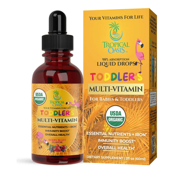 Multivitaminico Organico Liquido Con Hierro Para Niños 1-3 Años Sabor Bayas