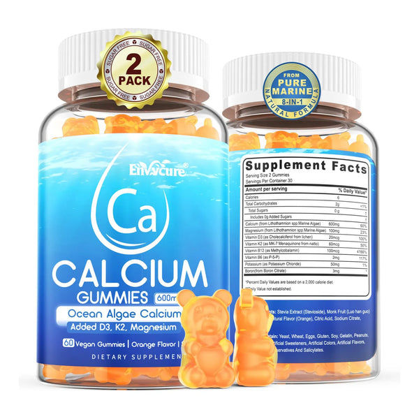 Gomitas De Calcio 600 Mg Algas Oceánicas Vitamina D3 K2 Magnesio Suplemento Óseo