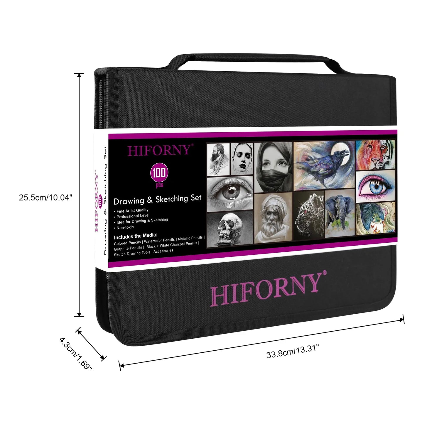 Kit Profesional 100 Piezas Dibujo Y Bocetos Con Lápices Grafito Carbón Y Acuarela
