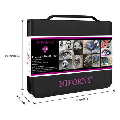 Kit Profesional 100 Piezas Dibujo Y Bocetos Con Lápices Grafito Carbón Y Acuarela