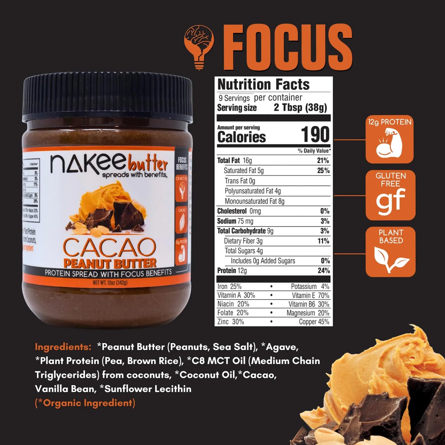 Mantequilla De Maní Keto Con Aceite De Cacao Y MCT Alta En Proteína 12 Oz
