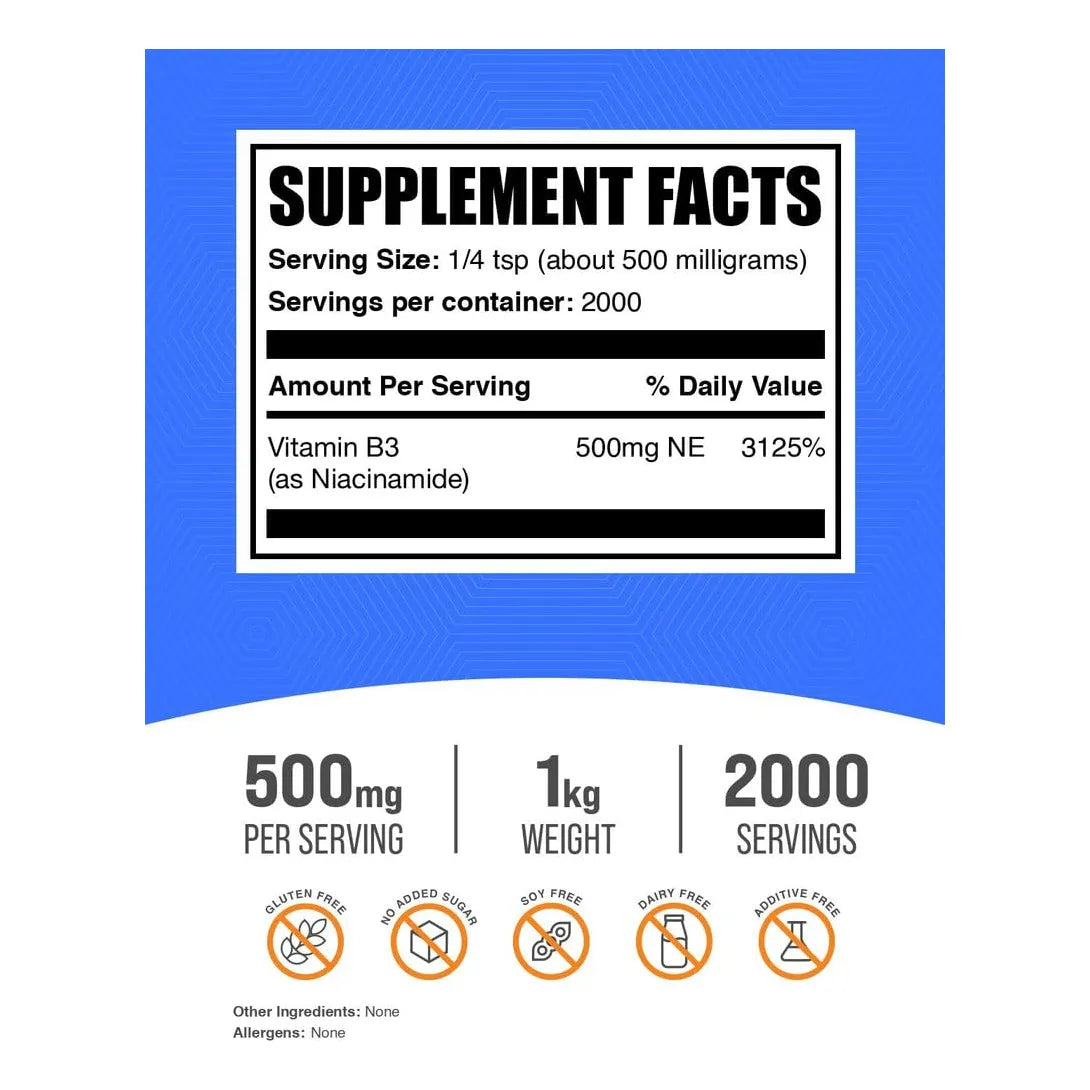 Polvo De Niacinamida 500 Mg Vitamina B3 Piel Radiante Antioxidante