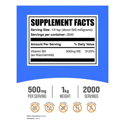 Polvo De Niacinamida 500 Mg Vitamina B3 Piel Radiante Antioxidante