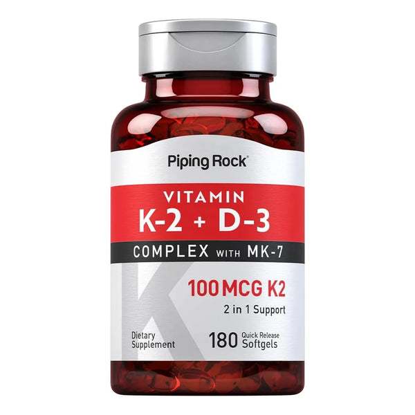 Vitamina K2 D3 Mk7 100 Mcg 180 Capsulas Blandas Salud Osea Piping Rock