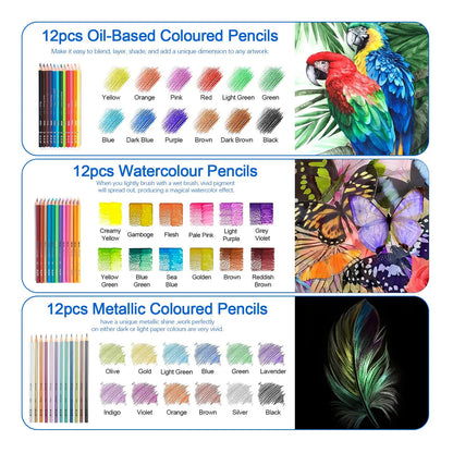 Kit Completo De Dibujo 77 Piezas Con Libro Profesional Y Lápices Premium
