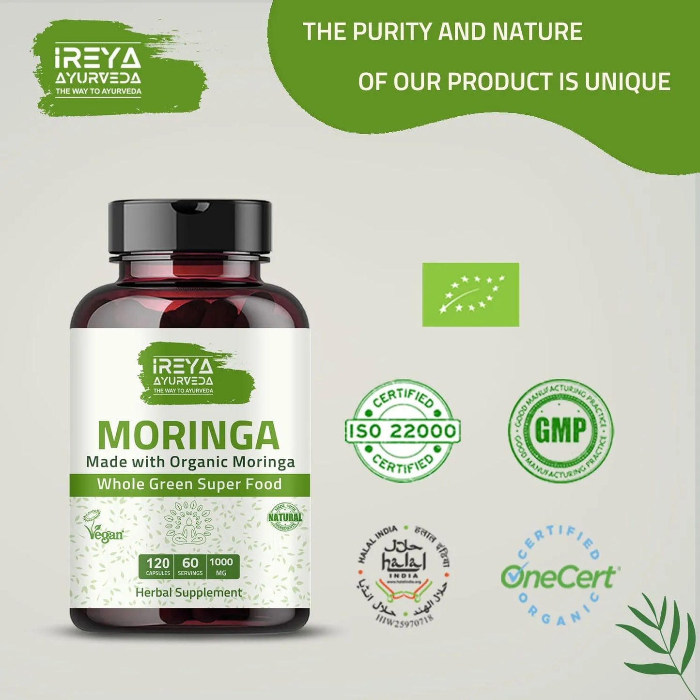 Capsulas De Moringa Organica 1000 Mg 120 Unidades Superalimento Puro