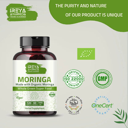 Capsulas De Moringa Organica 1000 Mg 120 Unidades Superalimento Puro