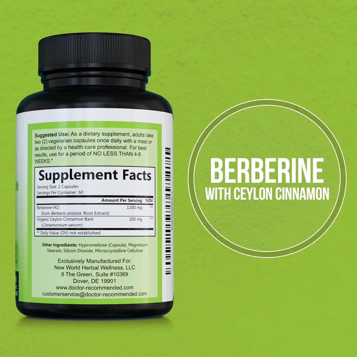 Berberina 1200 Mg Con Canela De Ceilan Organica 120 Capsulas Vegetarianas