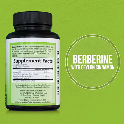 Berberina 1200 Mg Con Canela De Ceilan Organica 120 Capsulas Vegetarianas