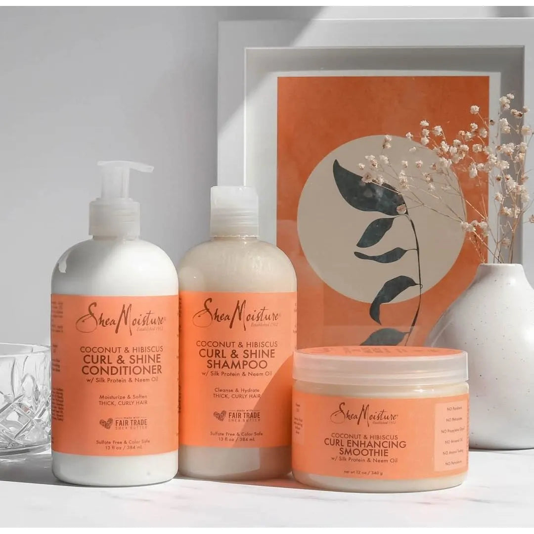Kit Shea Moisture Coco Hibisco Champú Acondicionador Crema Rizos Definidos