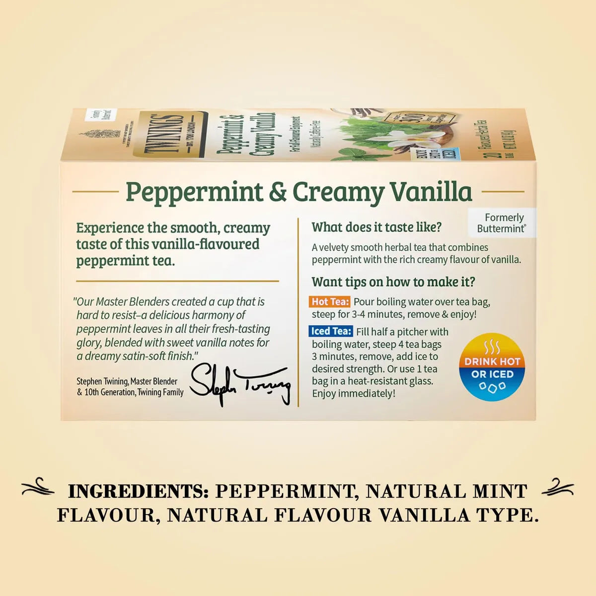 Te Herbal Menta Y Vainilla Sabor Natural 20 Bolsas Individuales
