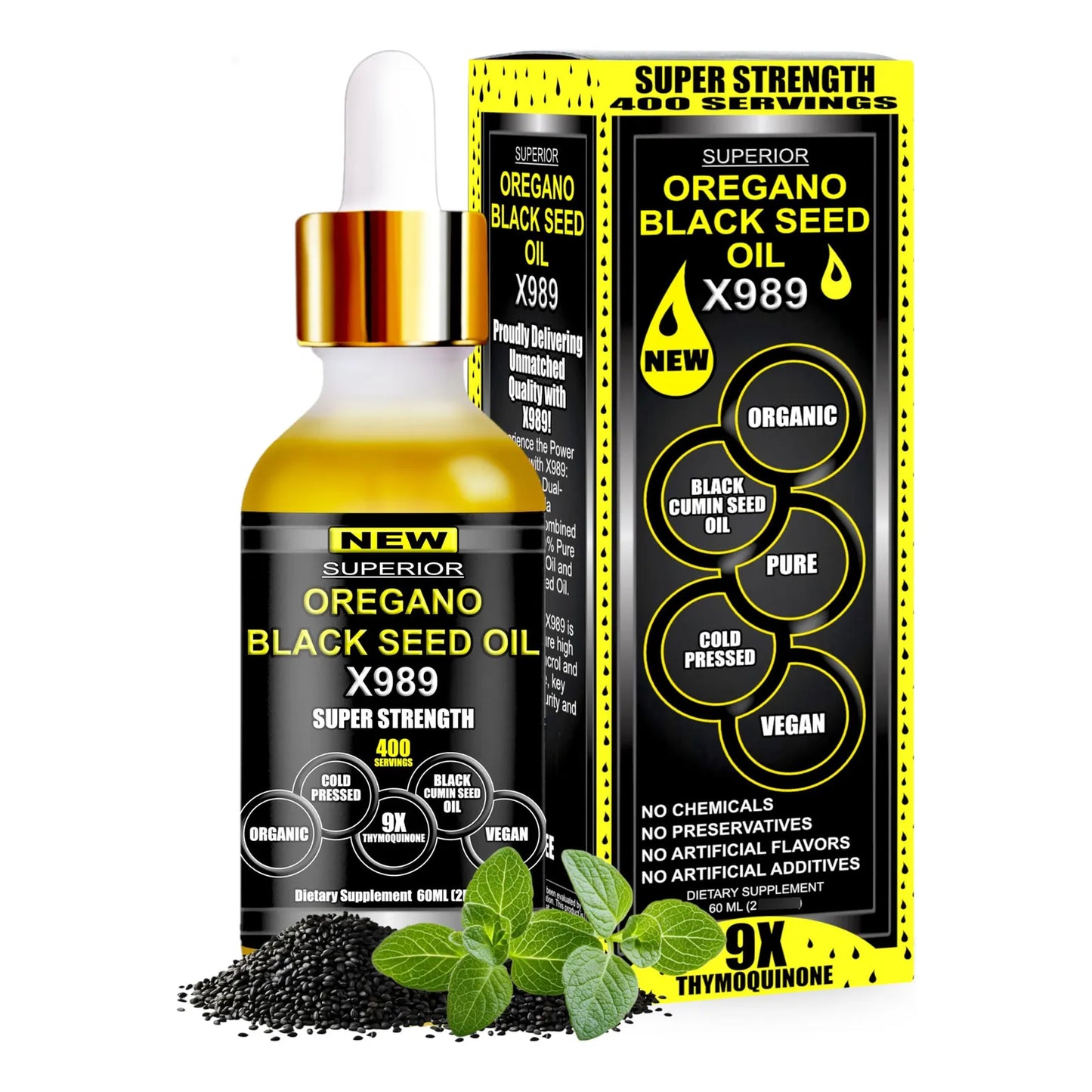 Aceite De Orégano Silvestre Y Semilla Negra 400 Porciones Suplemento Orgánico