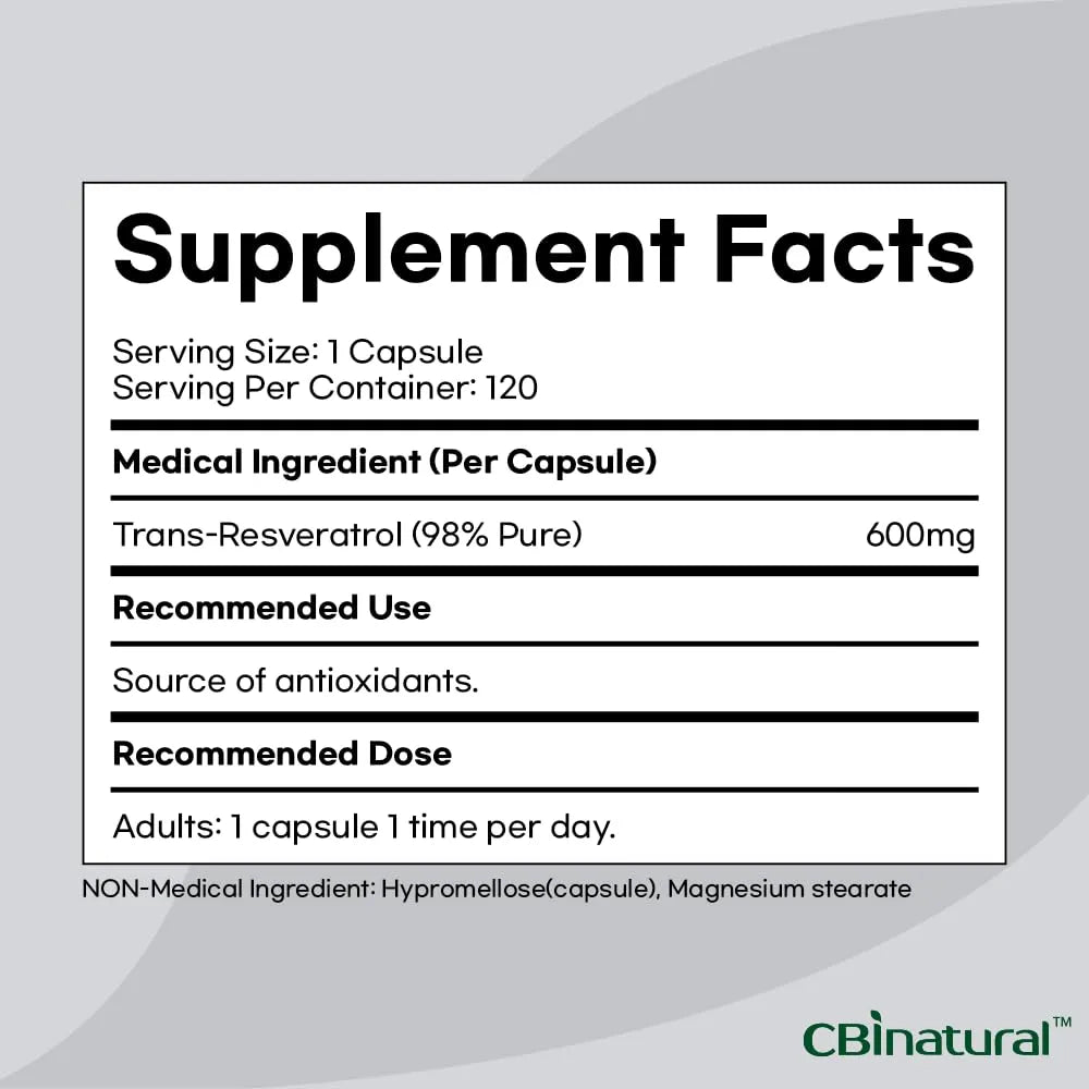 Trans Resveratrol 98 Puro 600 Mg 120 Capsulas Veganas Antioxidante Premium