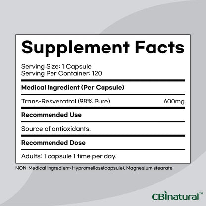 Trans Resveratrol 98 Puro 600 Mg 120 Capsulas Veganas Antioxidante Premium