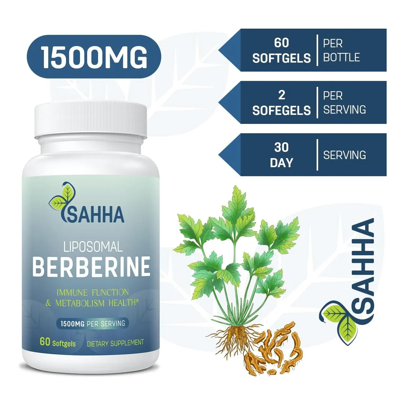 Cápsulas Liposomales Berberina 1500mg Sahha Absorción Superior Efecto Antioxidante