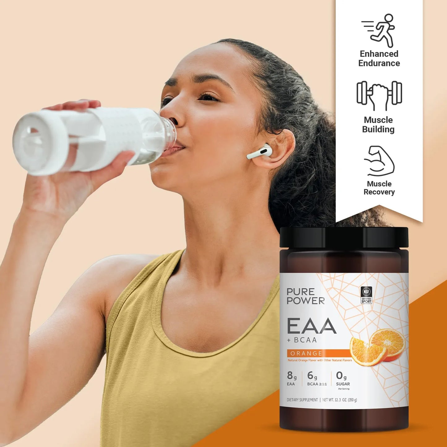 Aminoácidos Esenciales BCAA Sabor Naranja 350g Pure Power 30 Porciones