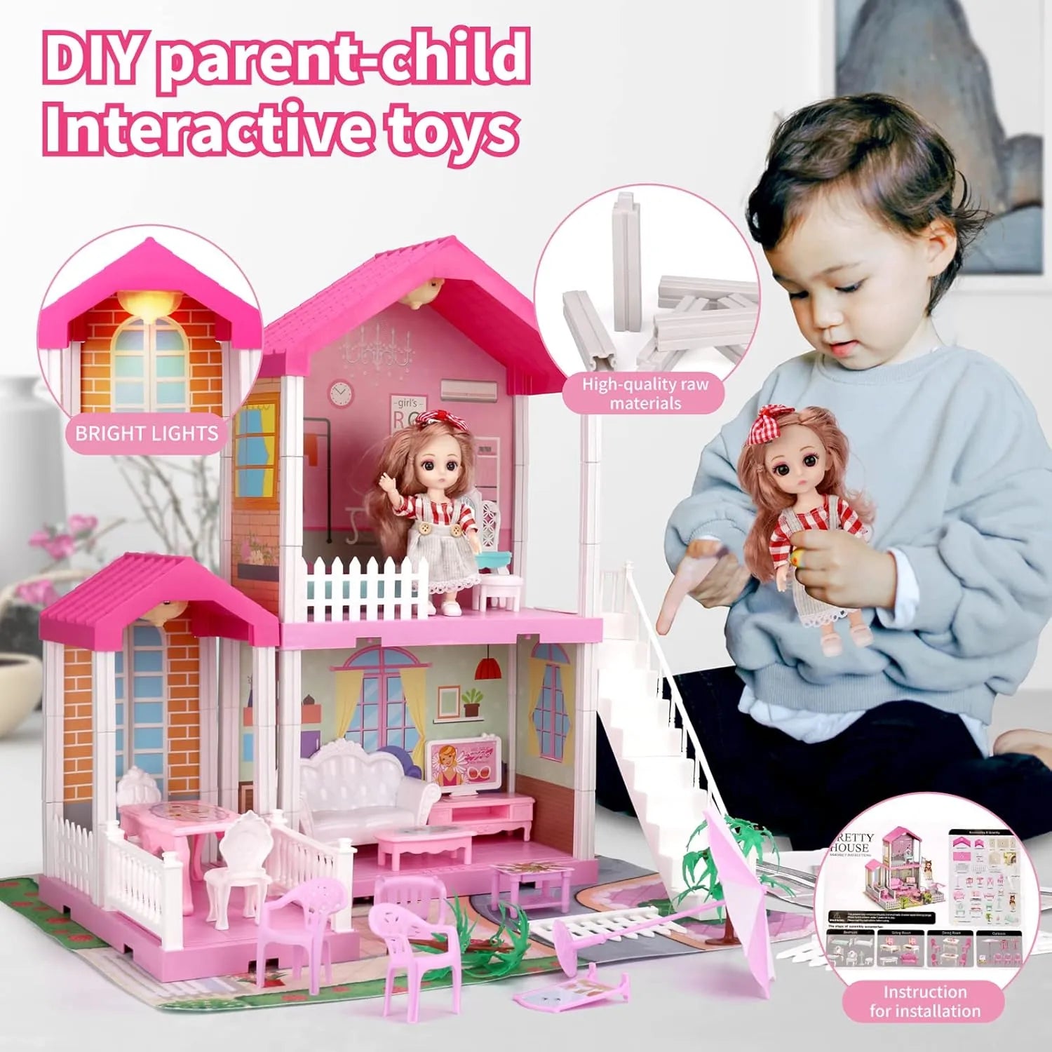 Pretty Dollhouse Casa De Muñecas Con Luz Y Tapete Educativo - Imagen 5
