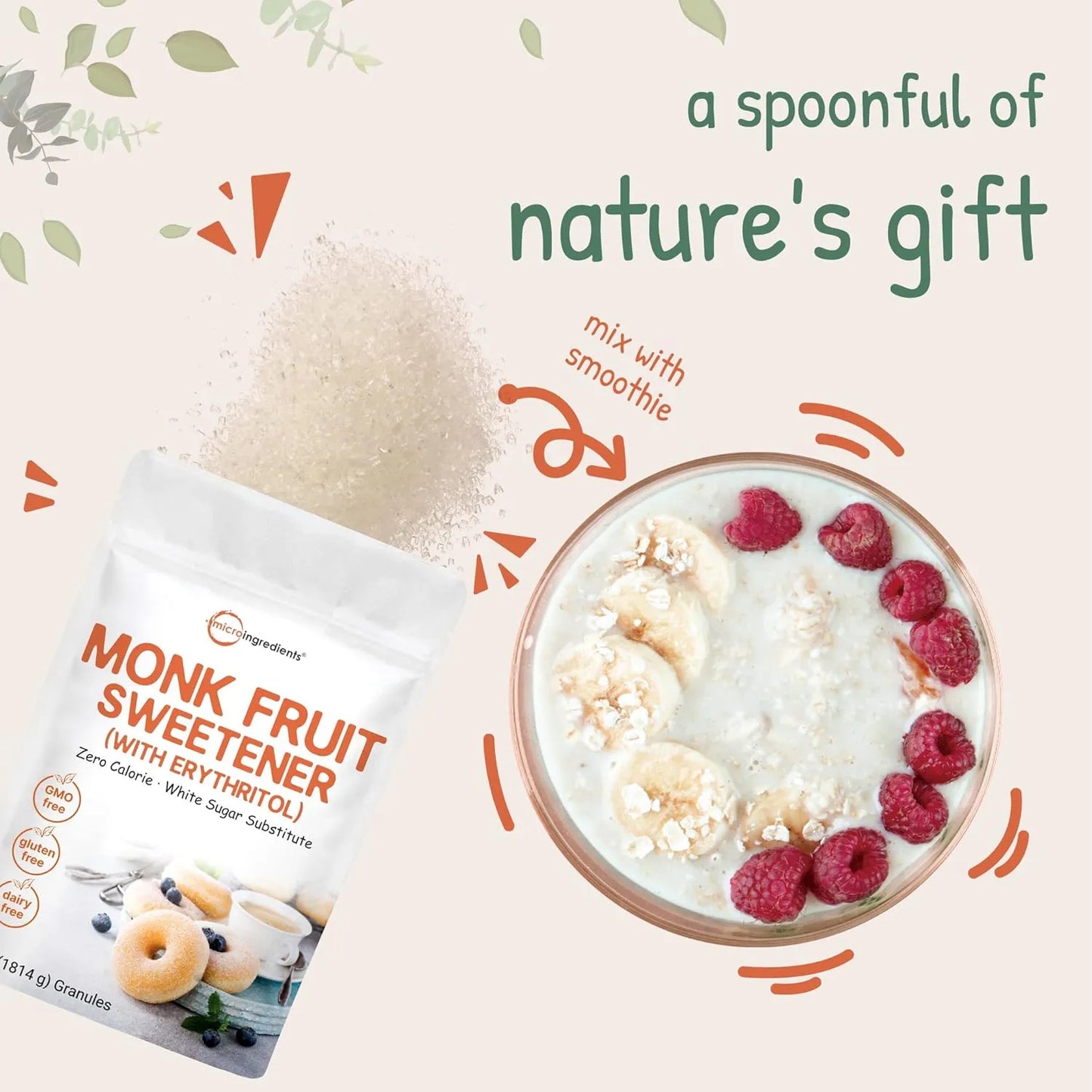 Edulcorante De Fruta De Monje Con Eritritol 1.81 Kg Endulza Sin Culpa