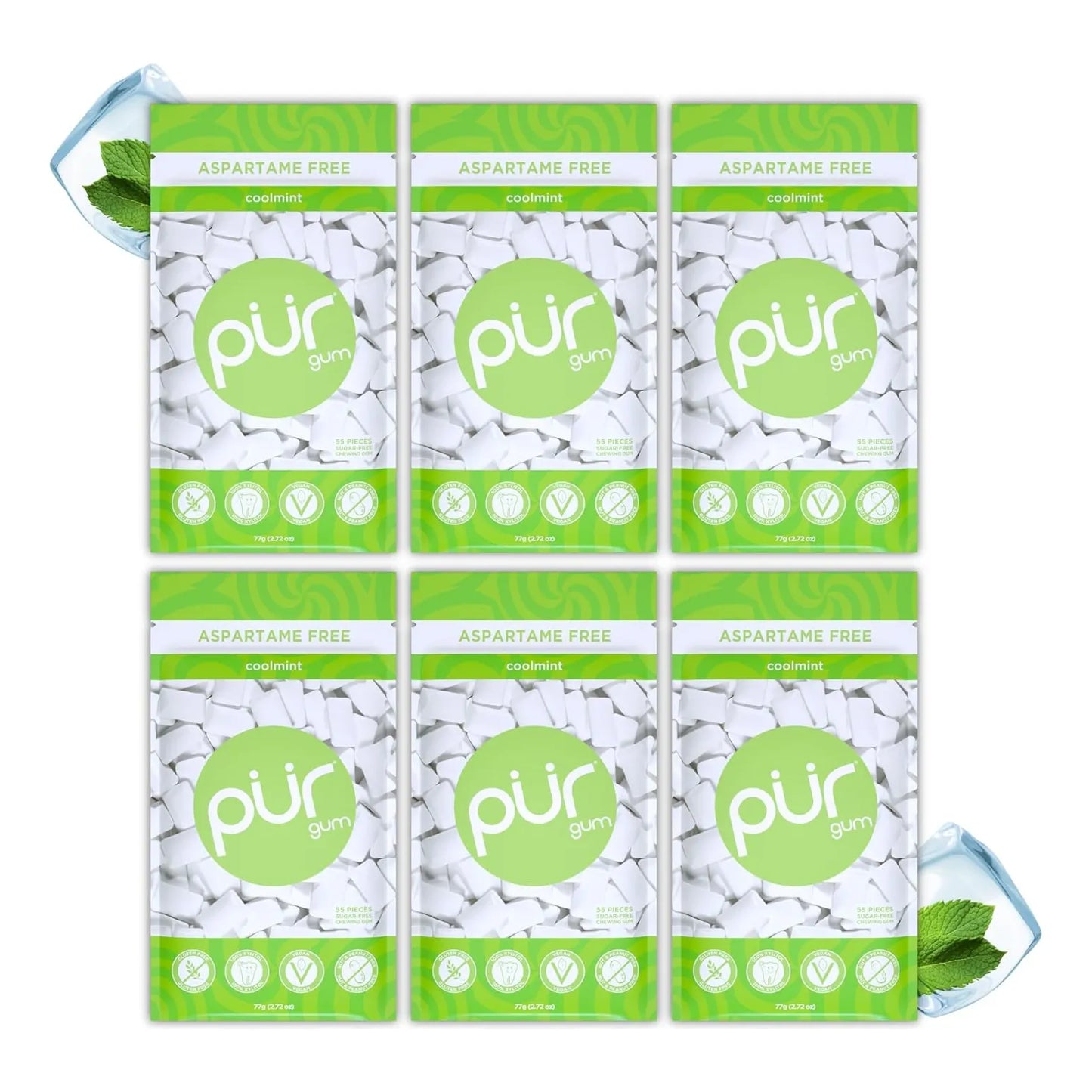 Chicles Pur Menta Fria 100 Xilitol Veganos 55 Unidades Sabor Refrescante Sin Azucar