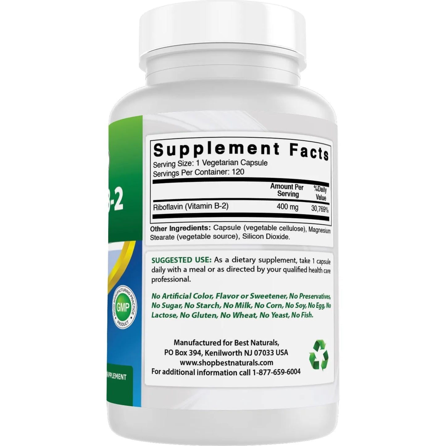 Vitamina B2 400 Mg Cápsulas Vegetales Alivio Migraña 120 Unidades