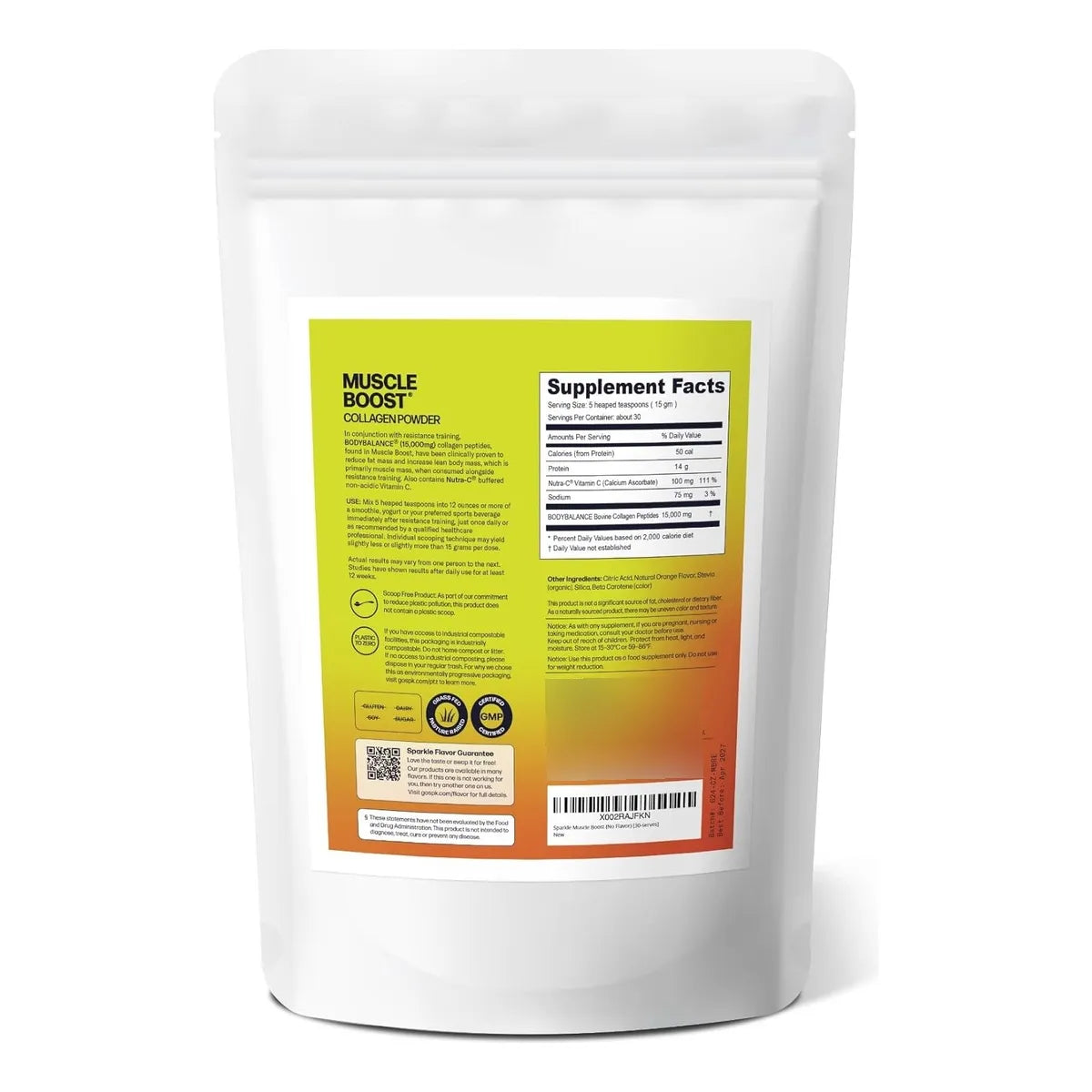 Colageno Hidrolizado Sabor Naranja Muscle Boost 30 Porciones Con Vitamina C